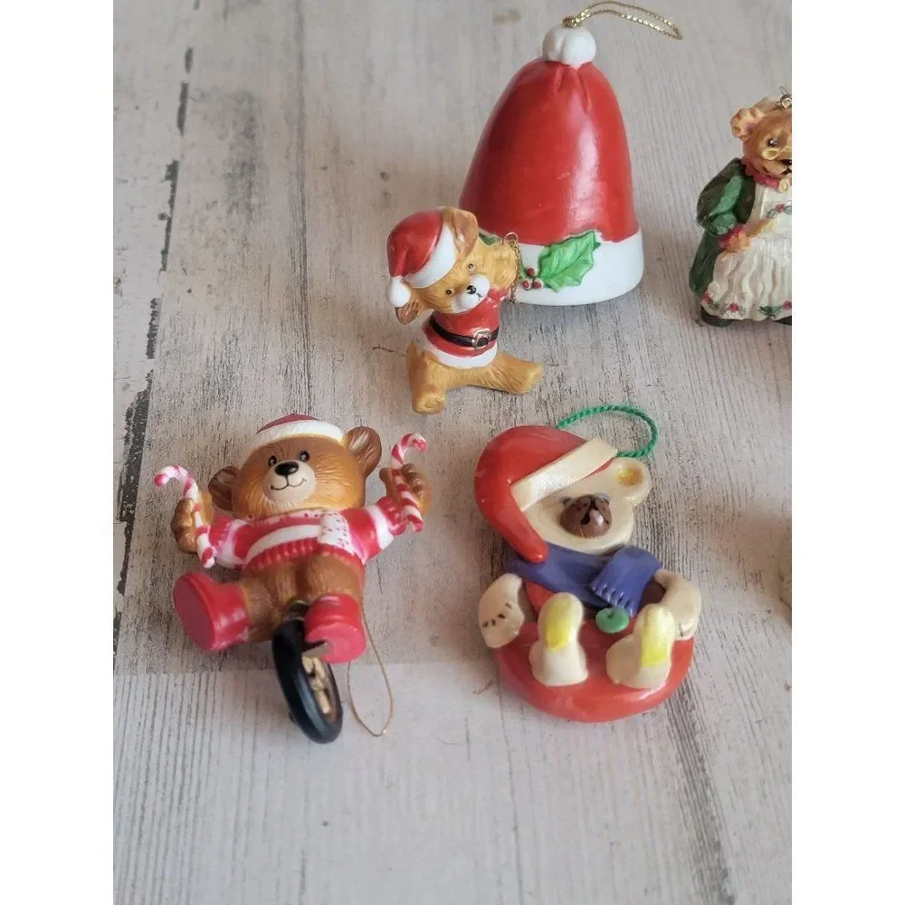 Bell ringer‎ bear snowball family ornament candy cane unicycle Xmas set decor